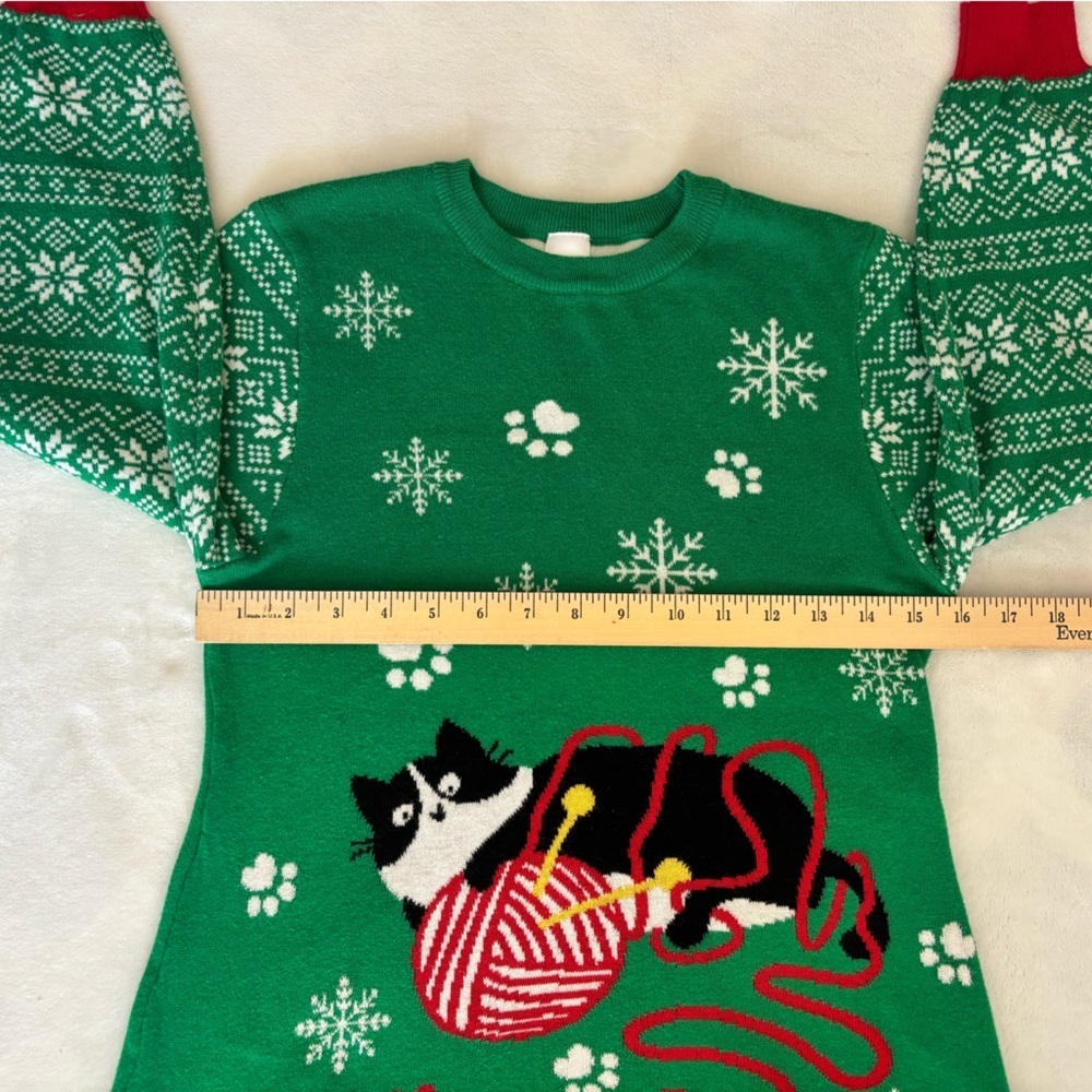 Christmas Dress Green Knit Tunic with Cat Design Long Sleeve Size XXL - Picture 4 of 6